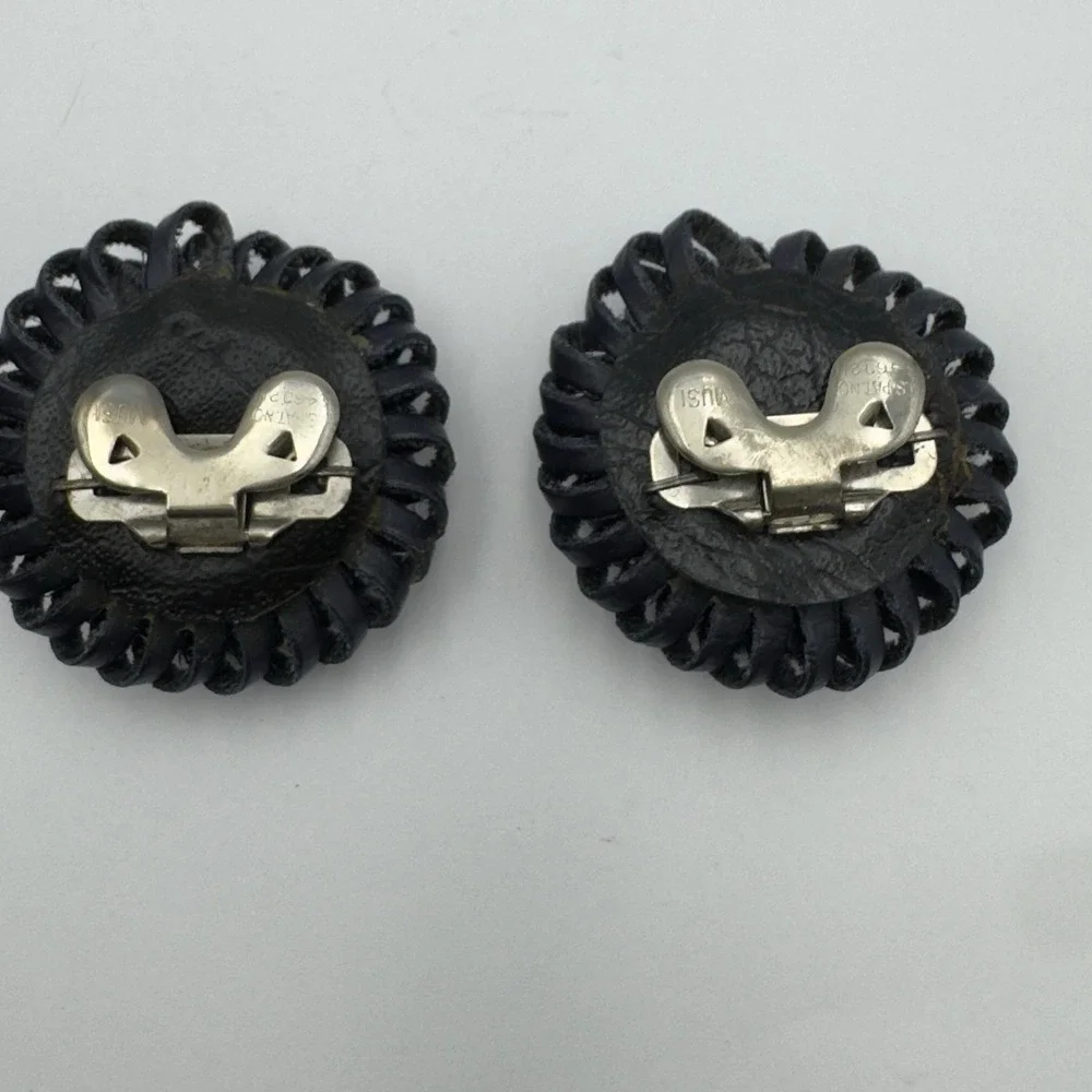 MUSI SHOE CLIPS Pair Genuine Vintage Navy Blue Round Looped Design 2